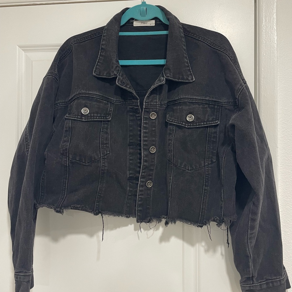 TSher Black Cropped Denim Jacket